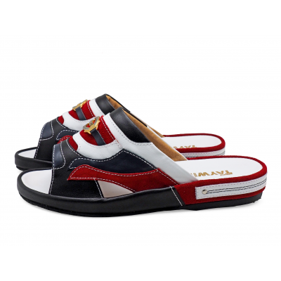 Men Sandals SKF-37 Black-Navy-White Nappa-Red Suede (เหลดใหม่ปีกโค้ง)